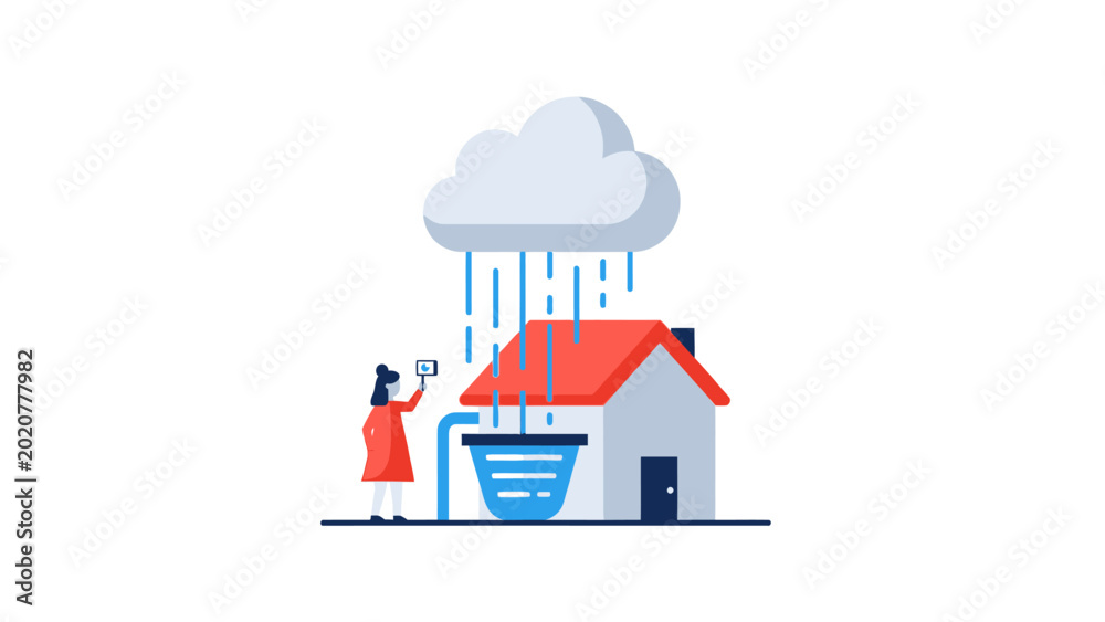 Fototapeta premium Rainwater Harvesting System Illustration for Sustainable Living and Eco-Friendly Home Water Conservation Concept