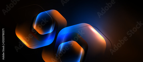 Cuadro en lienzo Abstract geometric shapes, glowing neon colors, dark background