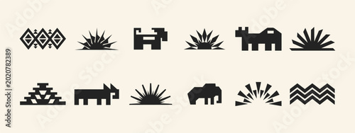 Fotografie Minimalist Geometric Animal and Sunburst Icon Set with Tribal Inspired Abstract