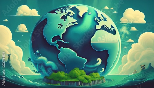 Globe. The problem of CO2 emissions into the environment. Polluted air and ecology from excessive production. Global warming.