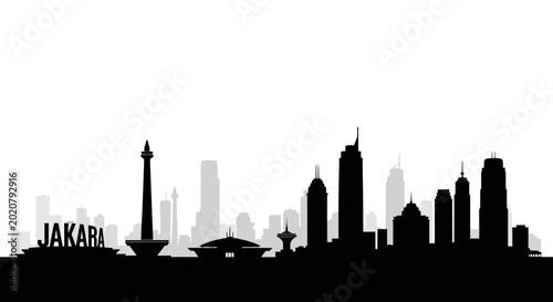 Fotografie Jakarta Skyline Silhouette - Iconic Indonesian Cityscape