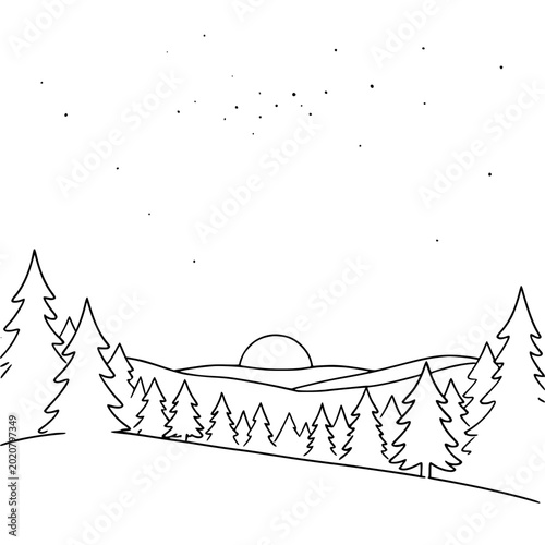 vector illustration of a trees and moon