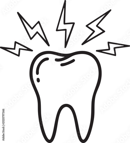 Toothache, dental pain, tooth vector icon, black line art