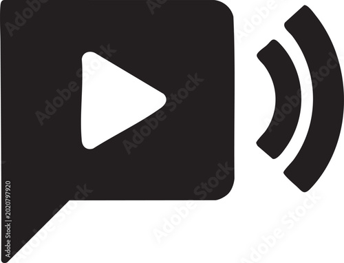 Play button icon, video streaming symbol, black play button, media playback sign, vector