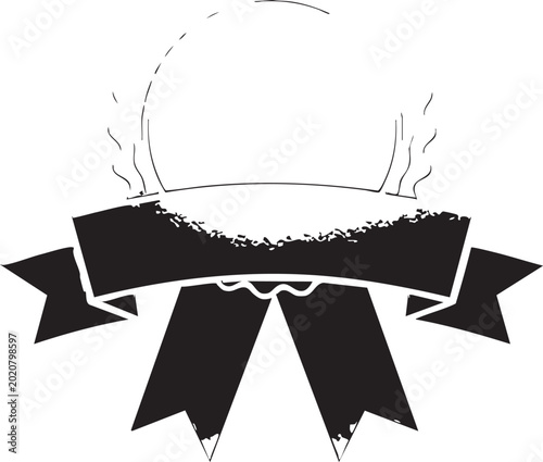 Black ribbon, award label, grunge banner, vector icon