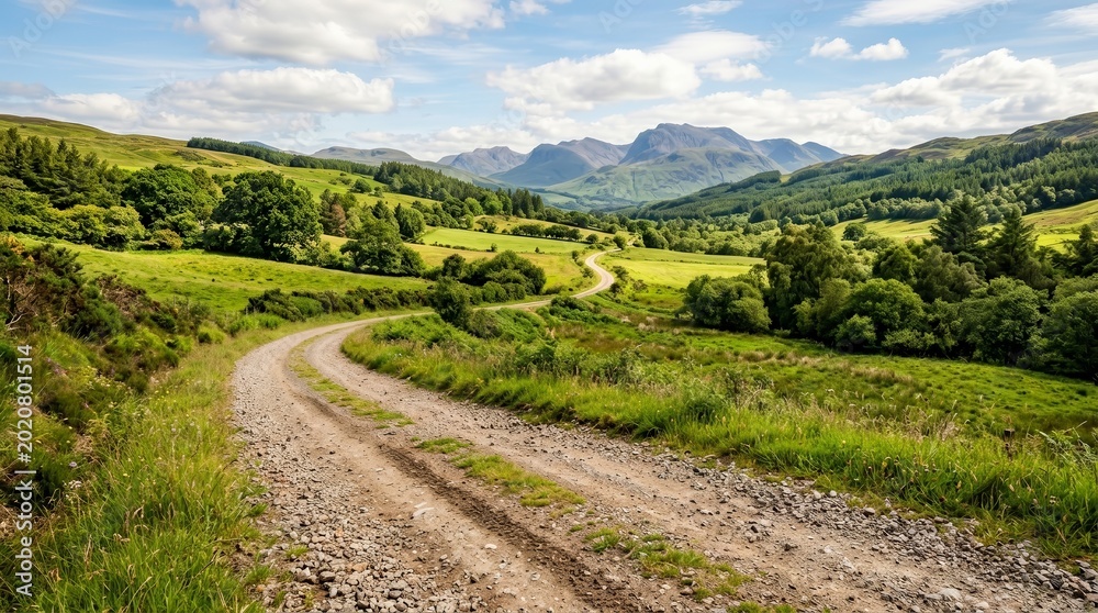 Fototapeta premium Scenic off road trip route on a dirt road through rolling hills and countryside.