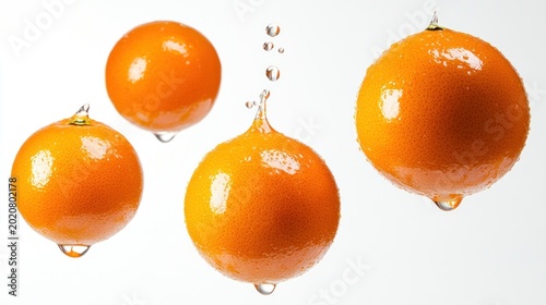 Fresh oranges with water droplets.