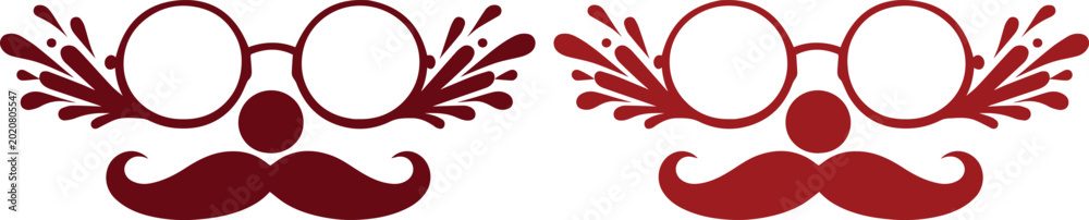 Εκτύπωση καμβά Retro Gentleman Face Vector Icon Set, two stylized red mustache and glasses grap