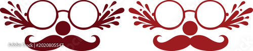Εκτύπωση καμβά Retro Gentleman Face Vector Icon Set, two stylized red mustache and glasses grap