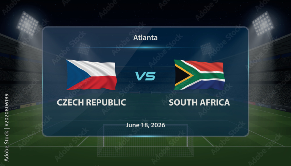 Αυτοκόλλητο Czech Republic vs South Africa football match scoreboard with illuminated arena background