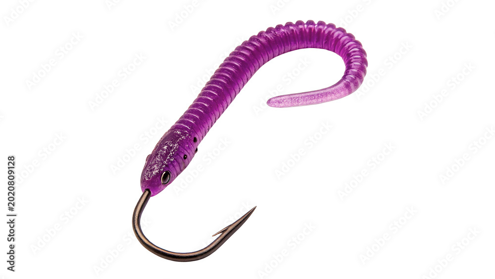 Αυτοκόλλητο Long soft purple flexible worm toy or soft plastic fishing bait lure on transpar