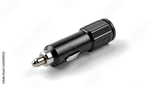 Black car cigarette lighter power adapter isolated on white background