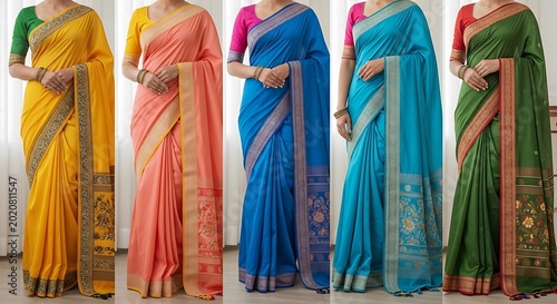 Woman wearing colorful traditional sarees standing