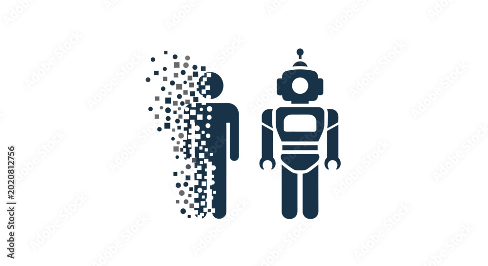 Φωτογραφία Robot and Human Disintegrating Silhouette.