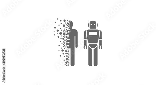 Robot and disintegrating human figure.
