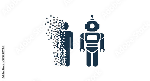 Slika na platnu Robot and Human Disintegrating Silhouette.