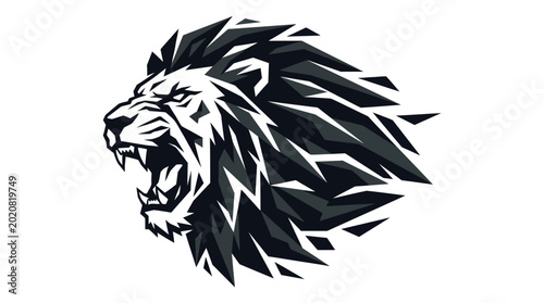 Photos Aggressive Lion Head Logo Design, Geometric Abstract Style
