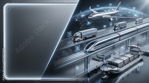 Modern Smart Logistics Presentation Template: Futuristic Supply Chain Background.
