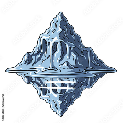 Iceberg floating in calm water with reflection visible