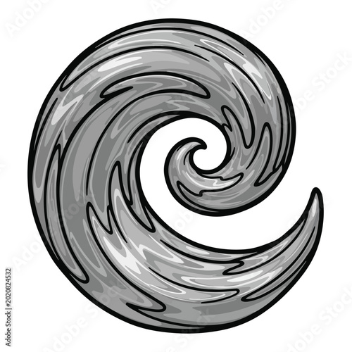 Grey swirly wave design element isolated on white background