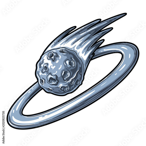 Saturn like planet with ring and comet tail in space