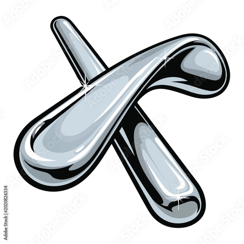 Shiny metal letter X in black outline on white background