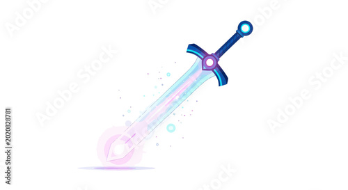 Schilderij op canvas Magical Glowing Sword with Cosmic Energy and Particles, Fantasy Weapon