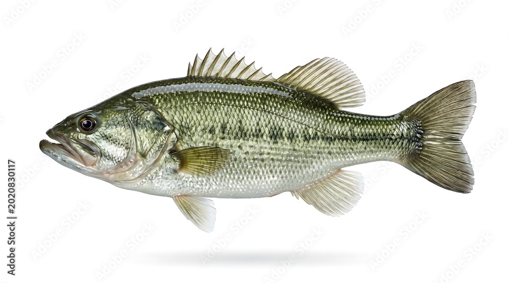 Fototapeta premium Large Mouth Bass Fish Isolated on White Background.