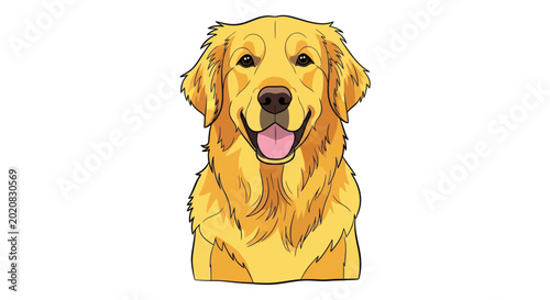 Photos Happy Golden Retriever Dog Portrait Illustration, Friendly Canine Face