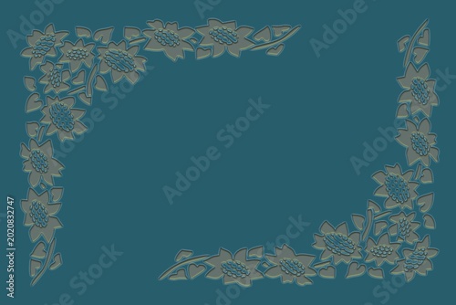Sunflower Embossed Frame on Teal Background