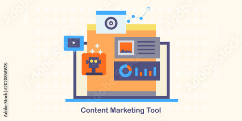 Content marketing tool creates blog post, managing comments, tracking insights through data visualization.