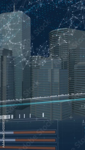 Vertical video: HUD appearing, 3D city model panning, nodes pulsing and bars filling to show scan