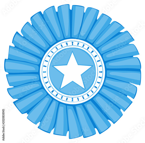 Blue ribbon award with a white star centerpiece in a circular badge
