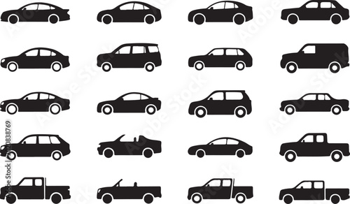 Fotografía Variety of black cars in different styles and shapes