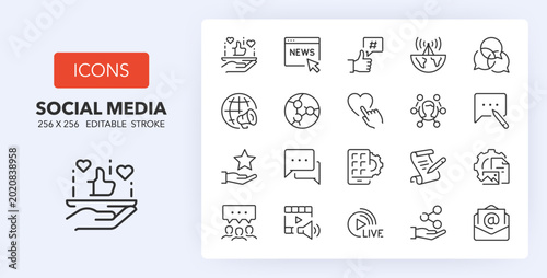 Tableau sur toile Line icons about social media concepts
