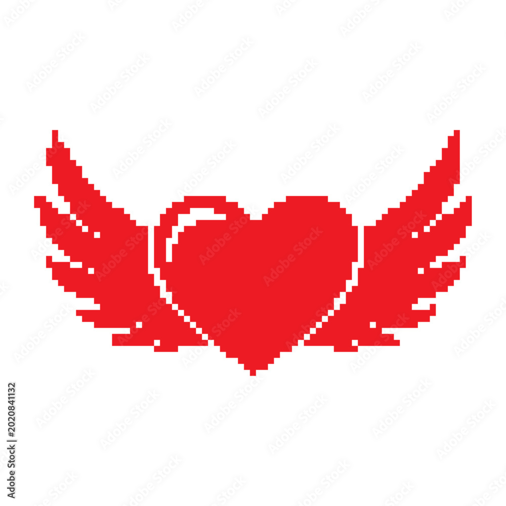 Φωτογραφία Red heart with pixelated wings illustration