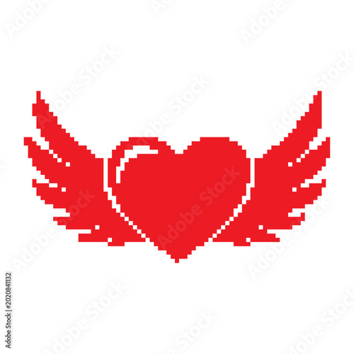 Red heart with pixelated wings illustration