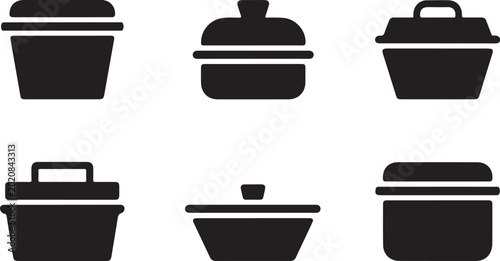 Foto Six black kitchen pot and pan lid icons