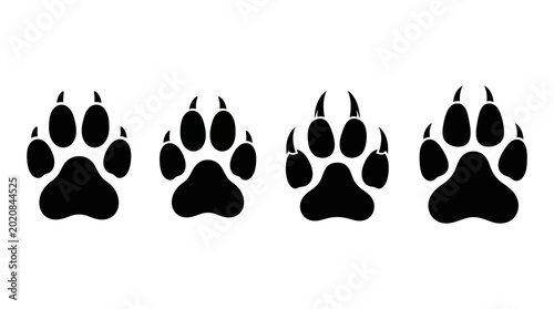 Photography Four black paw print icons with animal track white background wild animal