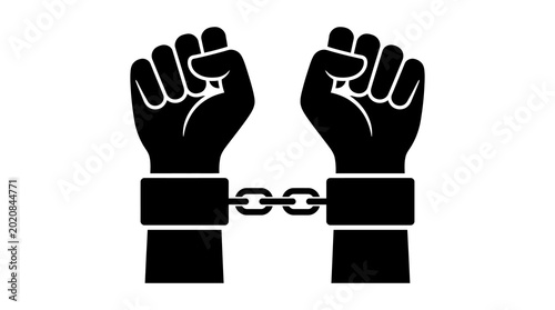 Foto Two cuffed hands in silhouette representing arrest captivity or lack