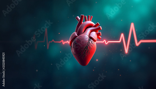 Artistic heart with heartbeat line on abstract backdrop, visual emotion