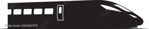 Black train silhouette, modern bullet train, vector locomotive, transportation icon