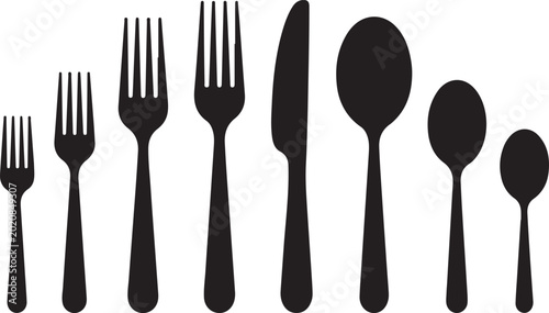 Foto Set of black flatware including forks, knives, and spoons