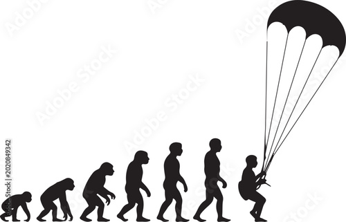 Canvas Print Evolution of man flying with parachute illustration