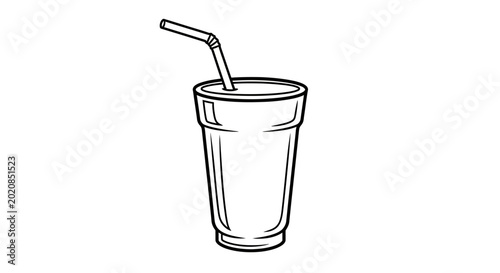 Canvas Print Hand-drawn illustration of a plastic cup with a straw and drink