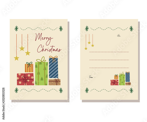 Foto Christmas Gift Card Template Celebration Holiday Stacked Presents Gifts, Stars,