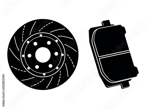 Canvastavla Black silhouette of brake rotor and pad automotive component illustration