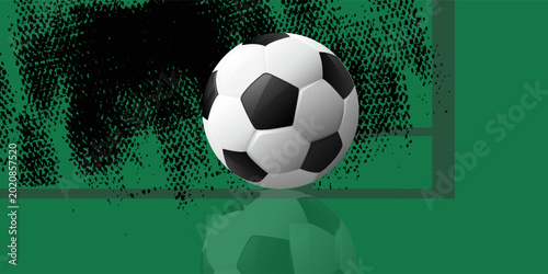 Foto 3D rendering of a soccer ball in white and black, black grunge background