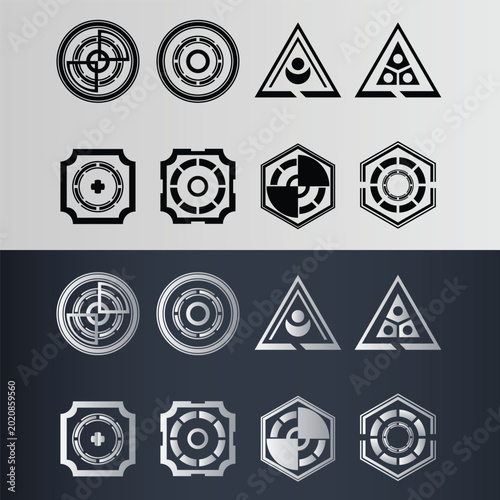 Konstfotografi Editable geometric futuristic rarity icon pack for trading card games, sci fi interfaces, and collectible card systems