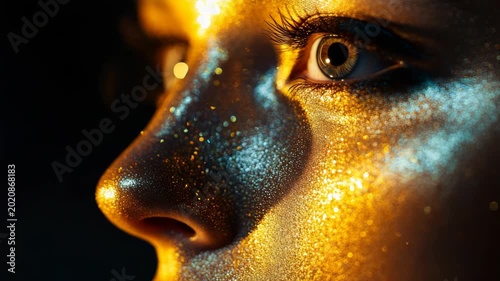 A person's face with star sparkles and glitter.